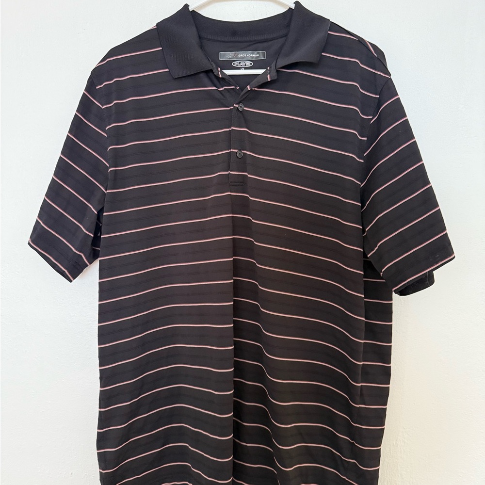 Greg Norman Collection Black and Pink Polo with Classic Stripes